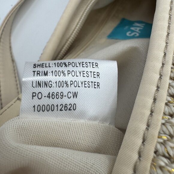 The Sak Hobo Beige Cream Woven Crochet Shoulder Hobo Bag Purse Metallic Gold - Picture 9 of 15